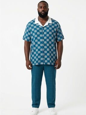 BOGEY BOYS |  NEW Teal Short-Sleeve Golf Polo Shirt Plaid Checker Print Men’s